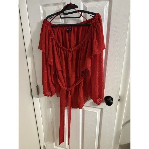International Concepts INC Red Off Shoulder Polka Dot Shimmering Blouse Size XL - Picture 9 of 14
